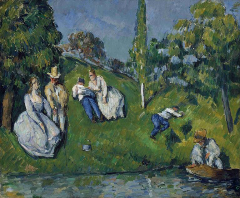 The Pond,Пруд,Paul Cézanne,Поль Сезанн,Картина Маслом,Картина Маслом, дерево, несколько мальчиков