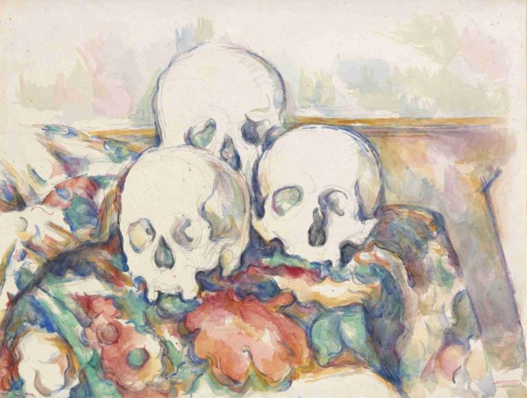 The Three Skulls,Cele trei cranii,Paul Cézanne,Pictura in ulei,Pictura in ulei, nici oameni, craniu, schelet