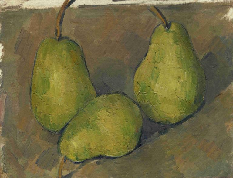 Three Pears,세 개의 배,Paul Cézanne,폴 세잔,오일 페인팅,오일 페인팅, 음식, 과일, 인간은 없어, 음식 초점, 정물, 국경, 전통 미디어, 잎