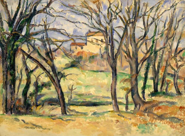 Trees and Houses Near the Jas de Bouffan,Paul Cézanne,Oil Painting,Oil Painting, no humans, tree, outdoors