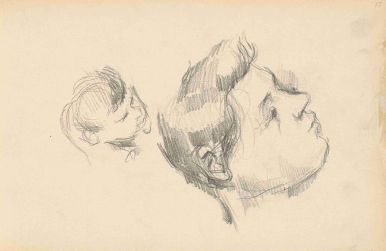 Two Heads,두 개의 머리,Paul Cézanne,폴 세잔,스케치,스케치, 여러 소년, 단색화, 전통 미디어, 스케치, 남성 집중, 2소년, 흑연 (중), 프로필, 감긴 눈