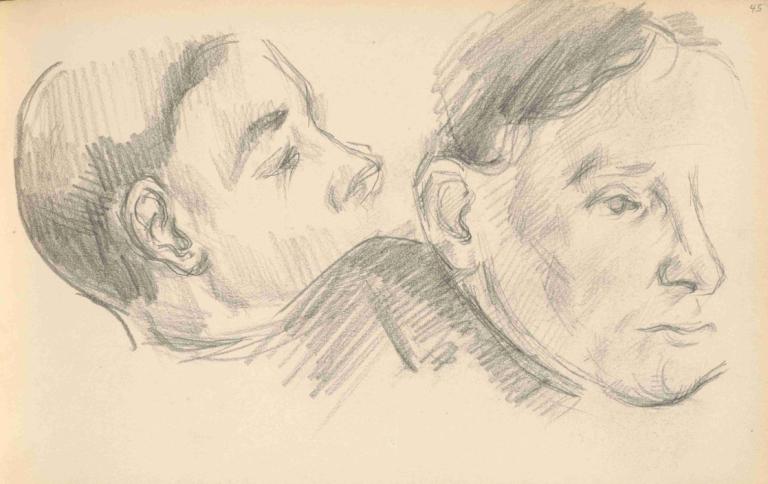 Two Heads,두 개의 머리,Paul Cézanne,폴 세잔,스케치,스케치, 남성 집중, 단색화, 전통 미디어, 스케치, 2소년, 얼굴 털, 1남, 여러 소년, 흑연 (중), 짧은 머리