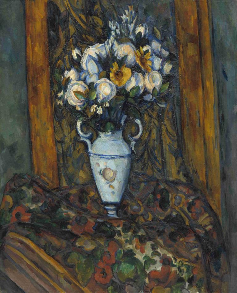 Vase of Flowers,花瓶,Paul Cézanne,保羅·塞尚,油畫,油畫, 花, 沒有人類, 白色的花, 靜物, 傳統媒體, 黃花, 向日葵, 植物, 繪畫（中）