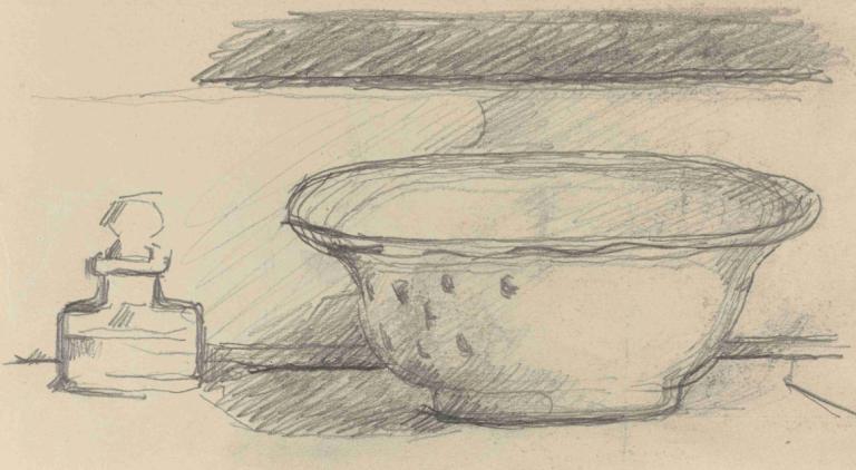 Wash Basin and Scent Bottle (recto),洗臉盆和香水瓶(直直立式),Paul Cézanne,保羅·塞尚,素描,素描, 草圖, 單色, 傳統媒體, 沒有人類, 獨奏