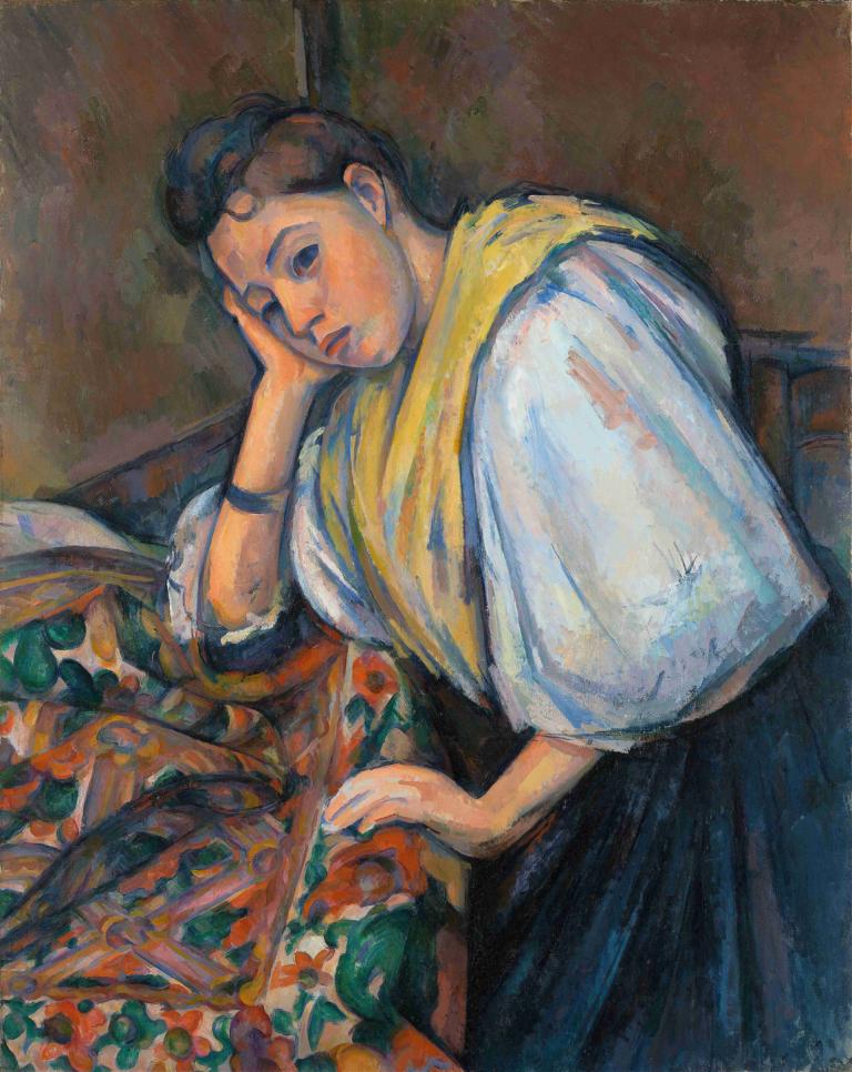 Young Italian Woman at a Table,Junge italienische Frau an einem Tisch,Paul Cézanne,Ölgemälde,Ölgemälde, Solo