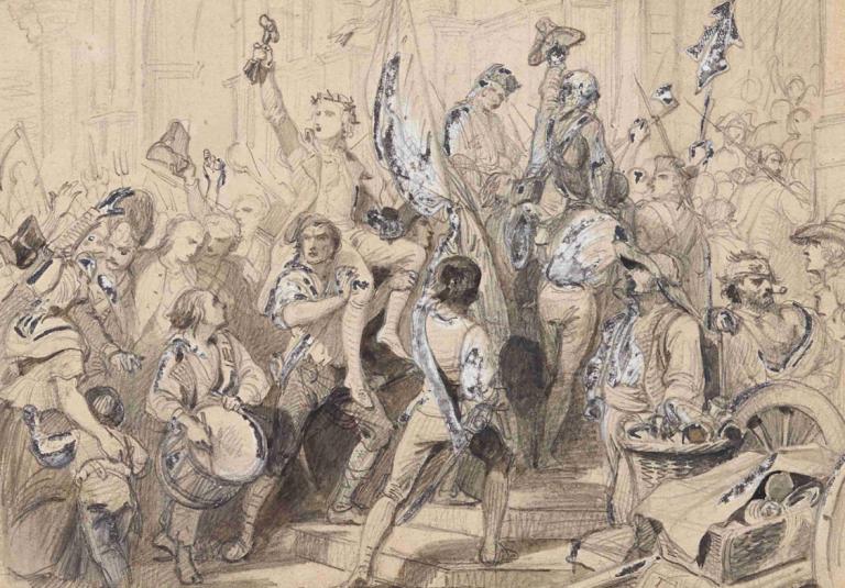 Le retour de la prise de la Bastille,Paul Delaroche,Sketch,Sketch, instrument, multiple boys, 6+boys