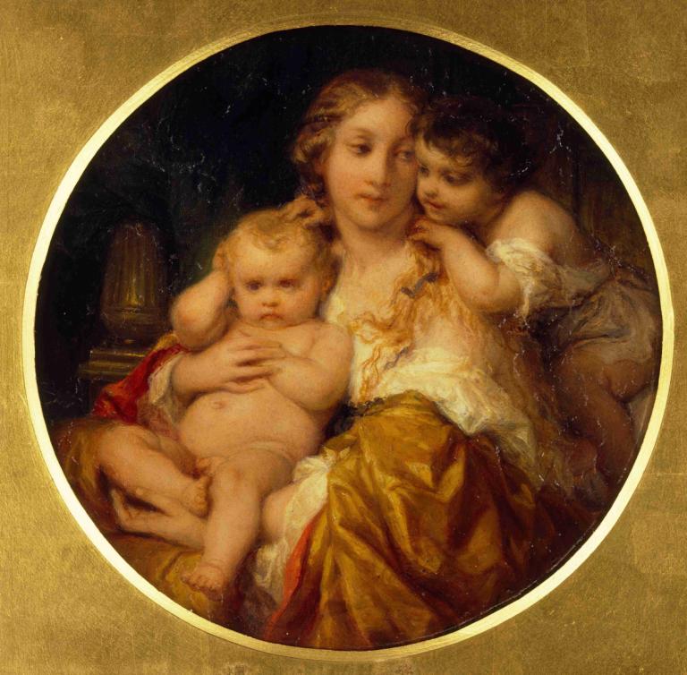 Mother and Children,母亲和孩子,Paul Delaroche,保罗-德拉罗什,油画,油画, 美术模仿, 金头发, 多个女孩, 实际的, 婴儿, 戏仿, 坐着, 1男孩, 兄弟姐妹, 长发, 赤脚