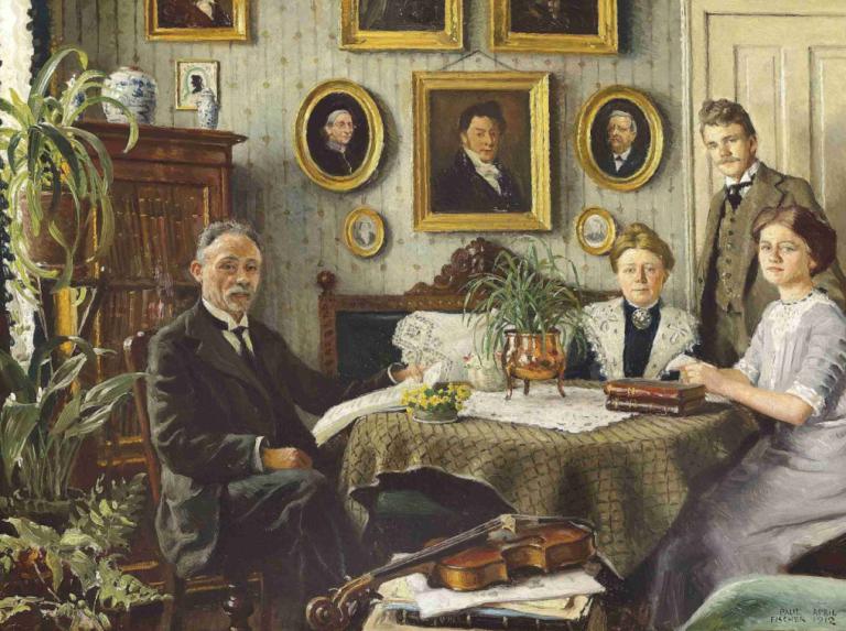 Kunstnerens familie,La famille de l'artiste,Paul Fischer,Peinture à l'huile,Peinture à l'huile