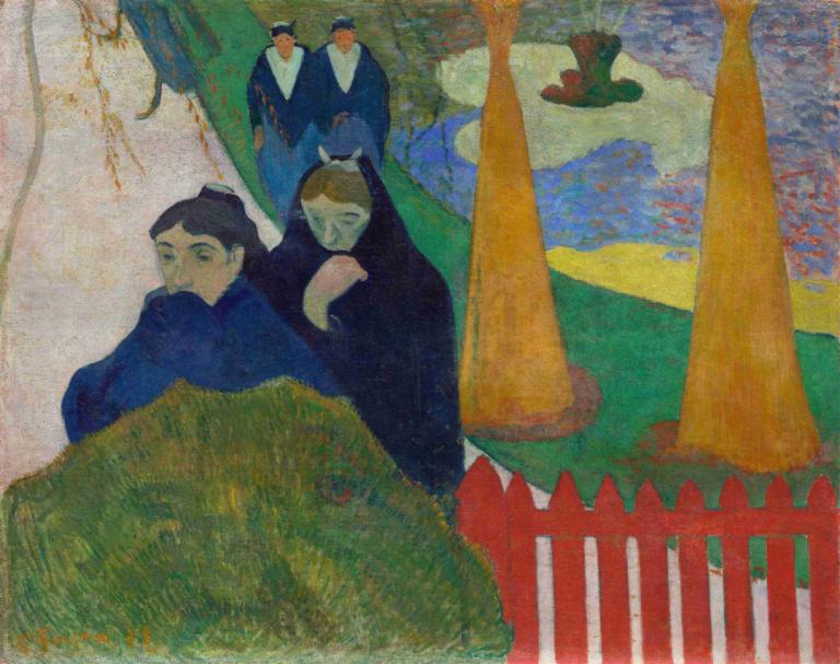 Arlésiennes (Mistral),Paul Gauguin,Oil Painting,Oil Painting, black hair, shadow, multiple boys, male focus