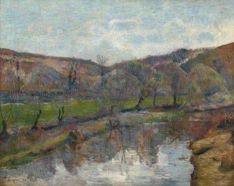 Brittany Landscape,Bretons Landschap,Paul Gauguin,Olieverf,Olieverf, buitenshuis, landschap, boom