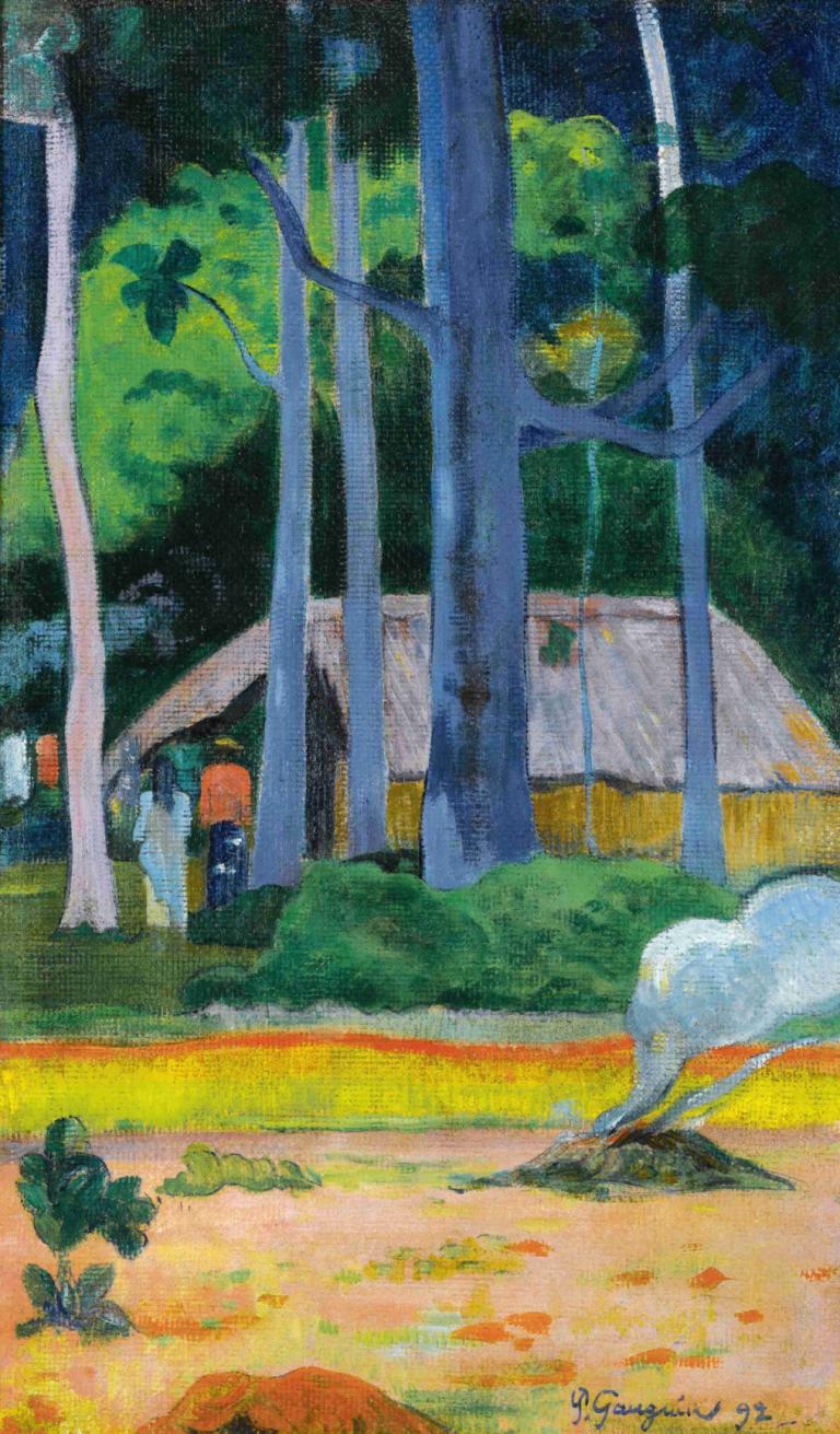 Cabane Sous Les Arbres,Boomhut,Paul Gauguin,Olieverf,Olieverf, geen mensen, buitenshuis, boom, landschap