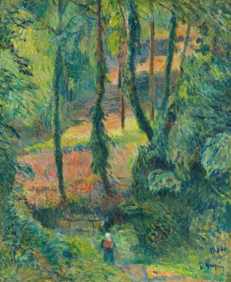 Chemin Creux Dans Une Pente Boisée,Sentiero cavo su un pendio boscoso,Paul Gauguin,Pittura ad olio