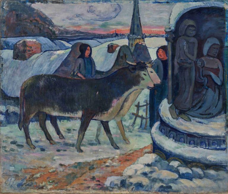 Christmas Night (The Blessing Of The Oxen),Paul Gauguin,Oil Painting,Oil Painting, snow, traditional media