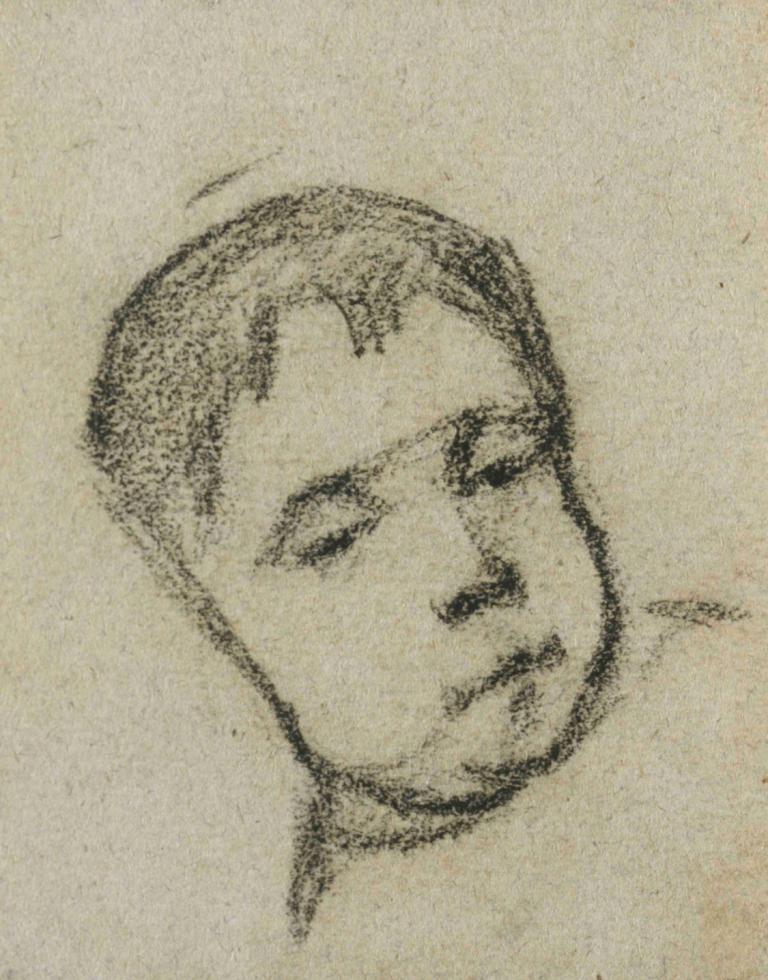 Emil Gauguin as a Child, Head on a Pillow,Emil Gauguin als kind, hoofd op een kussen,Paul Gauguin,Schetsen