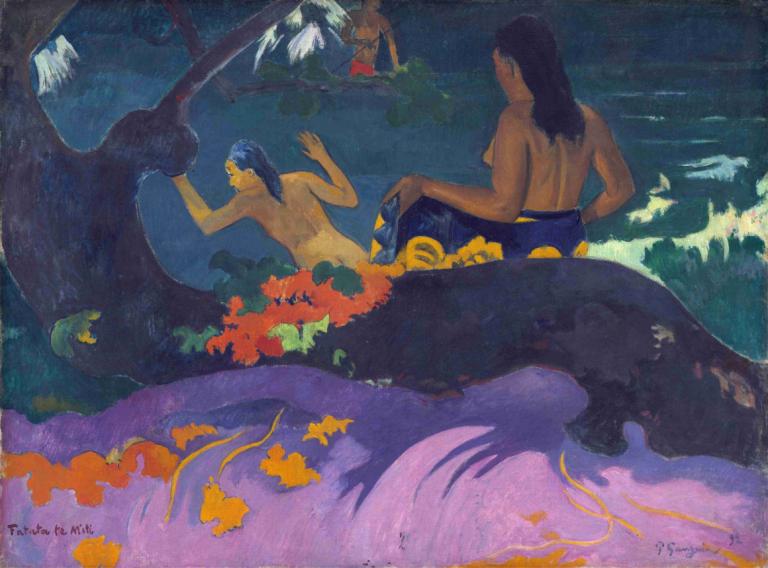 Fatata te Miti (By the Sea),Paul Gauguin,Oil Painting,Oil Painting, tree, black hair, long hair