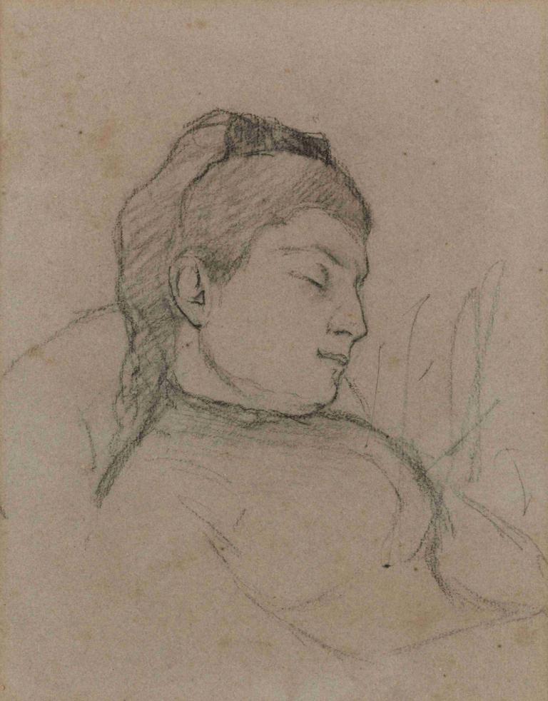 Femme Sommeillant,Slapende vrouw,Paul Gauguin,Schetsen,Schetsen, solo, monochroom, gesloten ogen, schetsen