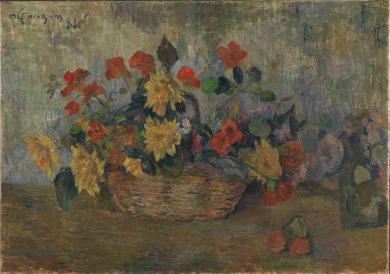 Flowers still life,Bloemen stilleven,Paul Gauguin,Olieverf,Olieverf, bloem, zonnebloem, plant, rode bloem