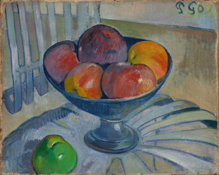 Fruit Dish on a Garden Chair,Fruitschaal op een tuinstoel,Paul Gauguin,Olieverf,Olieverf, geen mensen