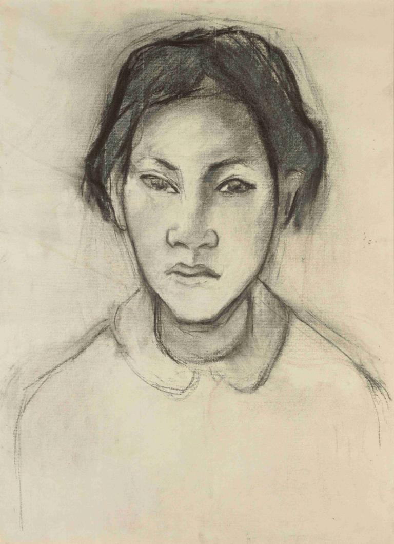 Head of a Tahitian Woman,Hoofd van een Tahitiaanse vrouw,Paul Gauguin,Schetsen,Schetsen, solo, monochroom