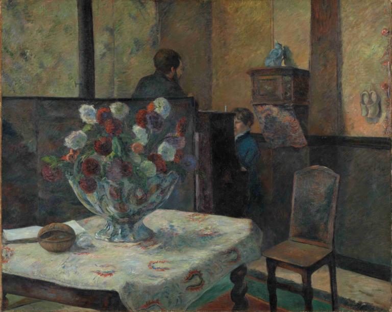 Interior,All'interno,Paul Gauguin,Pittura ad olio,Pittura ad olio, tavolo, fiore, vaso, al chiuso