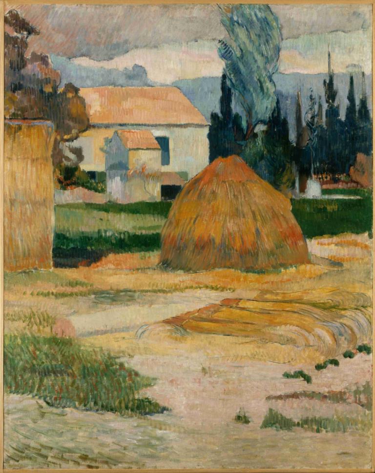 Landscape Near Arles,Landschap dichtbij Arles,Paul Gauguin,Olieverf,Olieverf, buitenshuis, geen mensen, gras