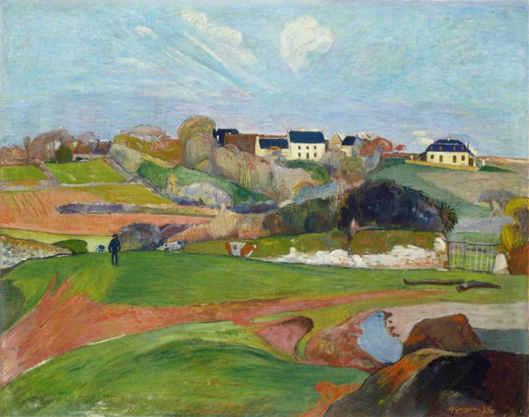 Landscape at Le Pouldu,Landschap bij Le Pouldu,Paul Gauguin,Olieverf,Olieverf, landschap, buitenshuis, lucht