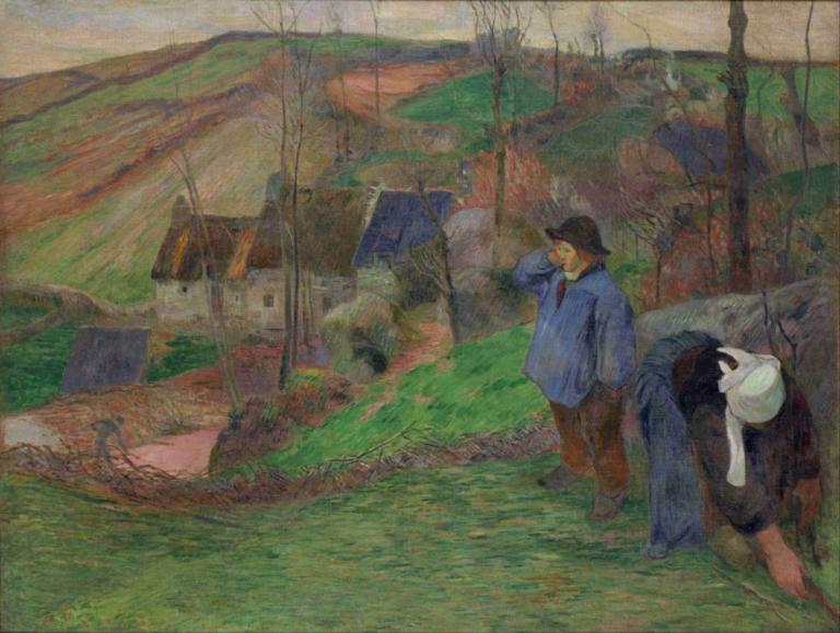 Landscape of Brittany,Landschap van Bretagne,Paul Gauguin,Olieverf,Olieverf, 1 jongen, hoed