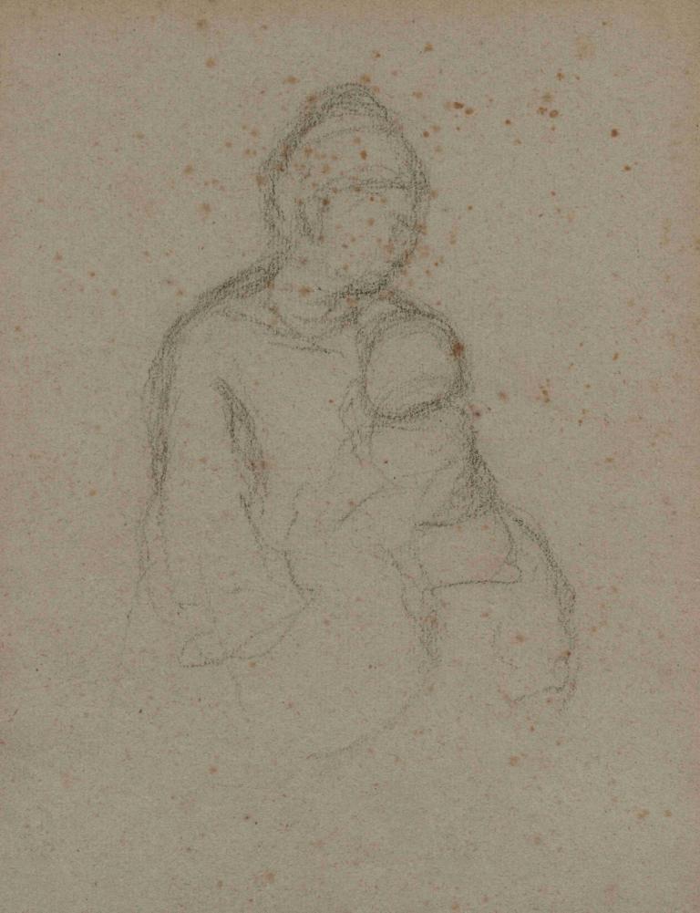 Mother and Child (recto),Moeder en kind (recto),Paul Gauguin,Schetsen,Schetsen, monochroom, 1 jongen, solo