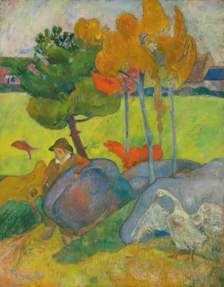 Petit Breton À L'oie,Paul Gauguin,Peinture à l'huile,Peinture à l'huile, oiseau, en plein air