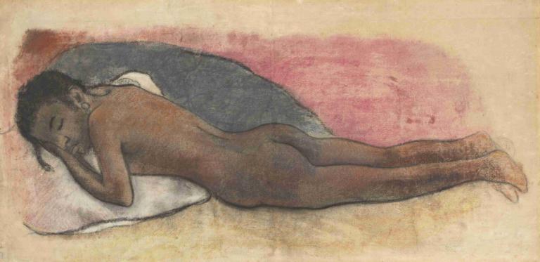 Reclining Nude (recto),Nu couché (recto),Paul Gauguin,Peinture à l'huile,Peinture à l'huile, solo, 1fille, nu