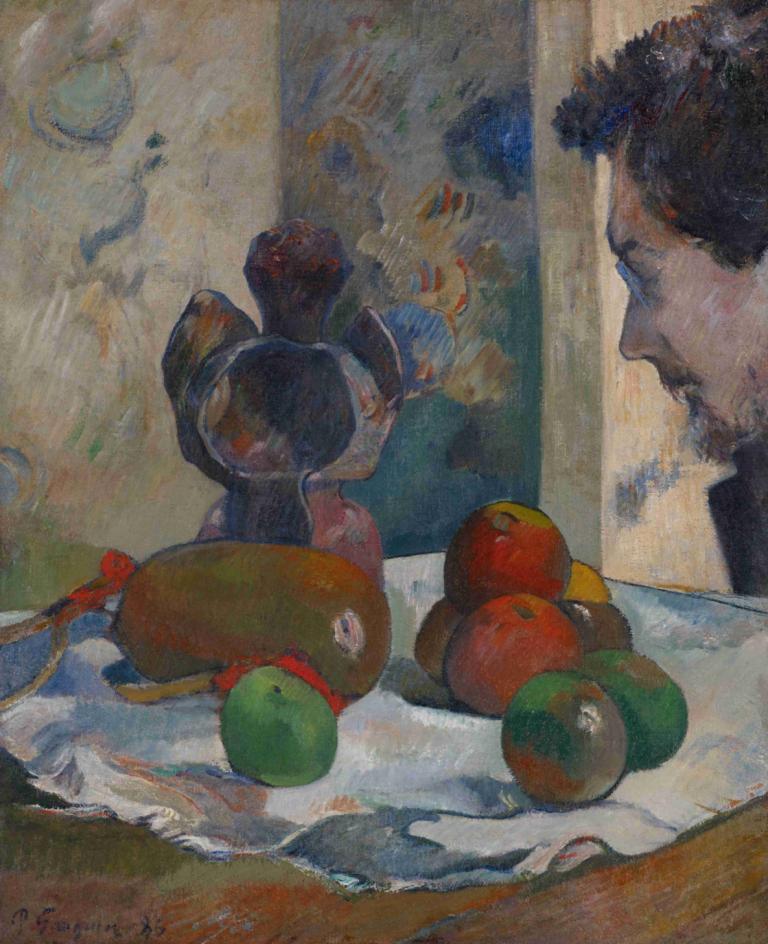 Still Life with Profile of Laval,静物与拉瓦尔简介,Paul Gauguin,保罗-高更,油画,油画, 传统媒体, 绘画（中）, 在室内, 黑发, 神奇宝贝（生物）, 1男孩, 食物