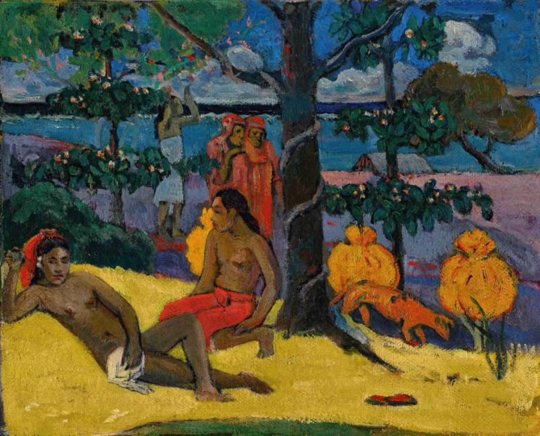 Te Arii Vahine – La Femme Aux Mangos,Te Arii Vahine - La Femme Aux Mangos,Paul Gauguin,保罗-高更,油画,油画, 树, 美术模仿