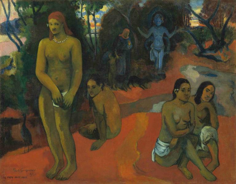 Te Pape Nave Nave (Delectable Waters),Te Pape Nave Nave（美味之水）,Paul Gauguin,保罗-高更,油画,油画, 多个女孩, 美术模仿, 赤脚, 裸体