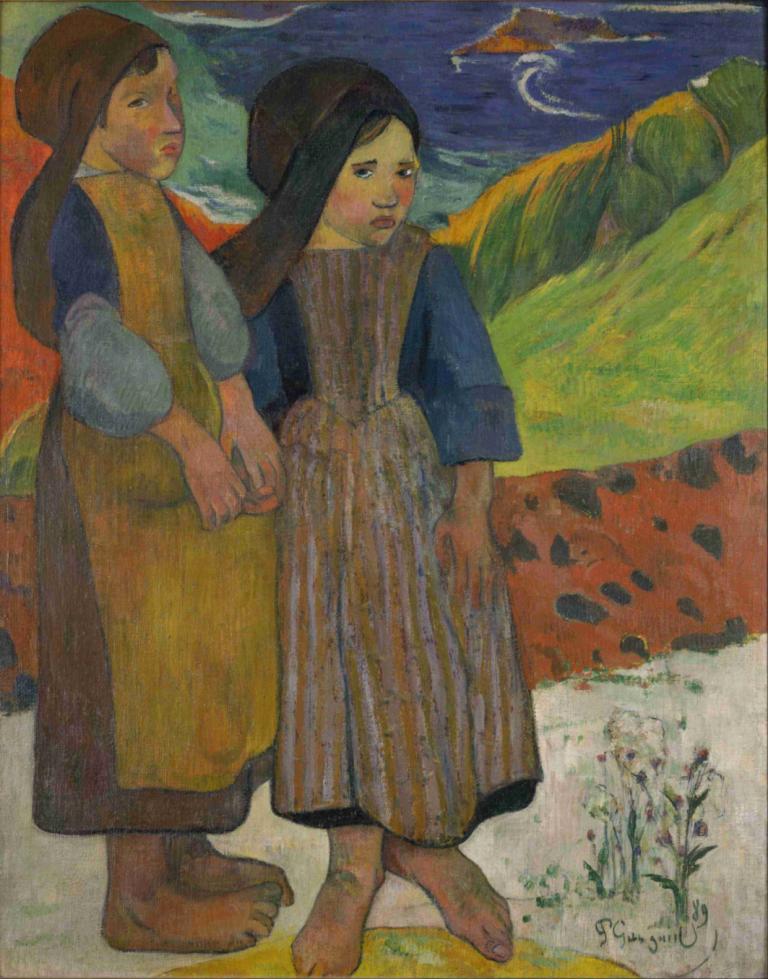 Two Breton Girls by the Sea,Deux filles bretonnes au bord de la mer,Paul Gauguin,Peinture à l'huile