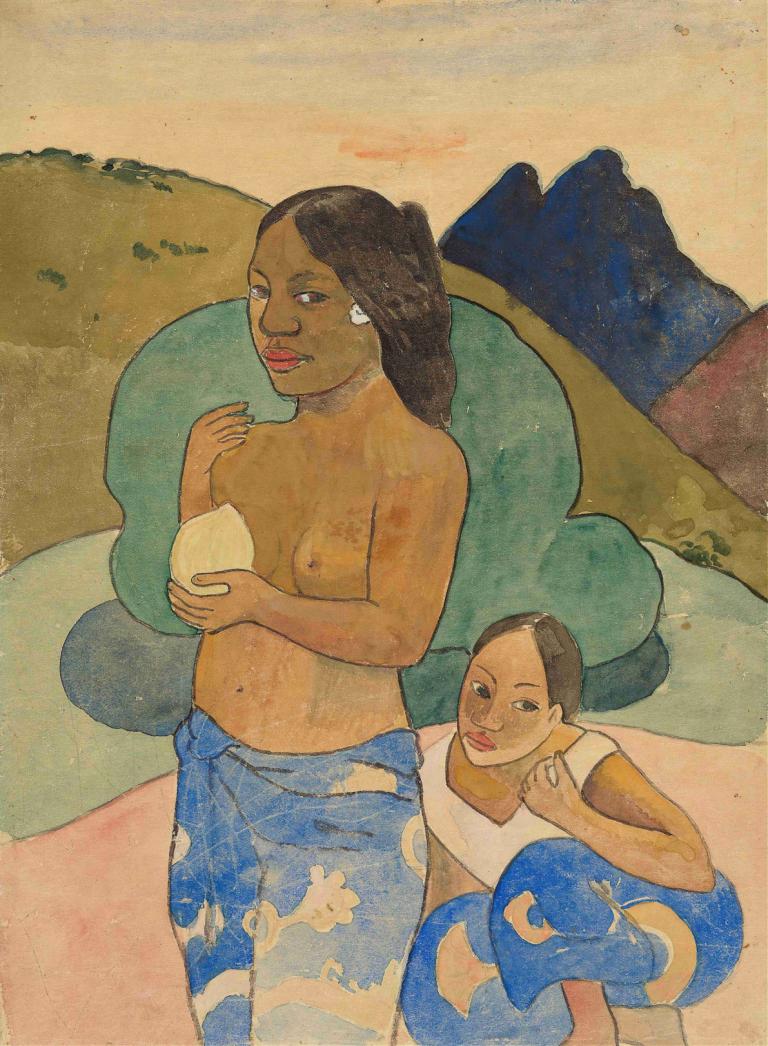 Two Tahitian Women in a Landscape,Deux femmes tahitiennes dans un paysage,Paul Gauguin,Peinture à l'huile