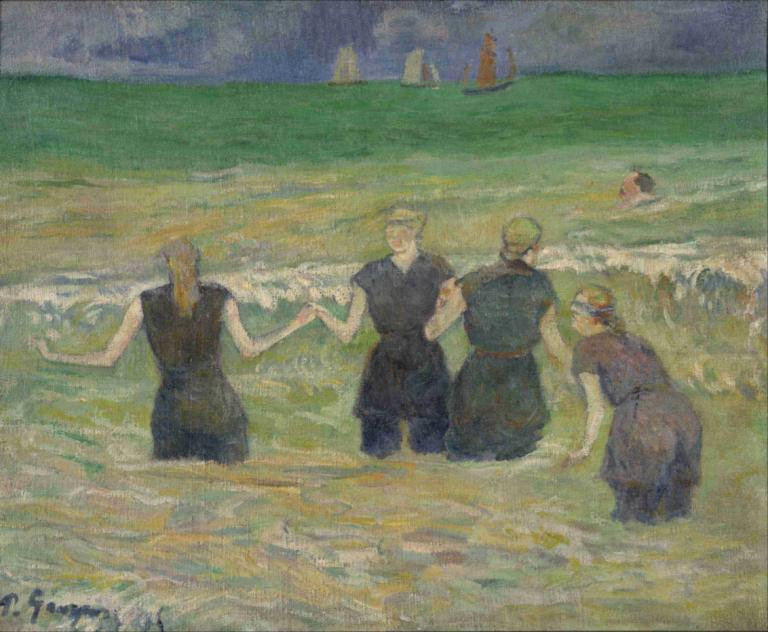 Women Bathing,Vrouwen in bad,Paul Gauguin,Olieverf,Olieverf, meerdere jongens, handen vasthouden, blond haar