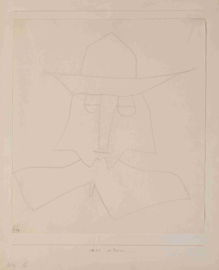 A Pious One.,En from en.,Paul Klee,Kobberplate Etsning,Kobberplate Etsning, monokrom, ingen mennesker, hatt