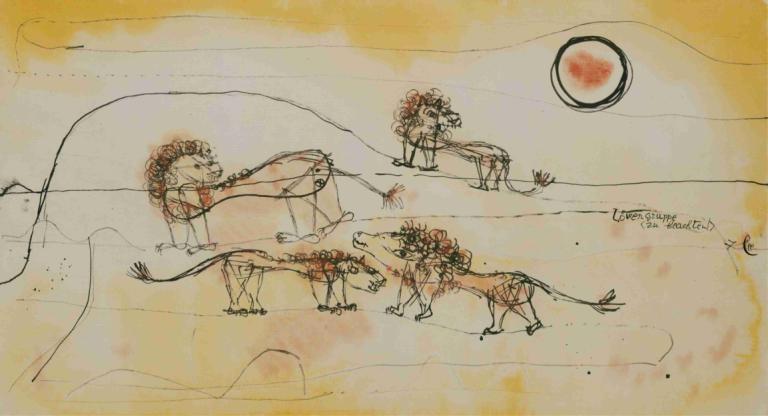 A Pride of Lions (Take Note!),Paul Klee,Illustration,Illustration, flower, traditional media, no humans