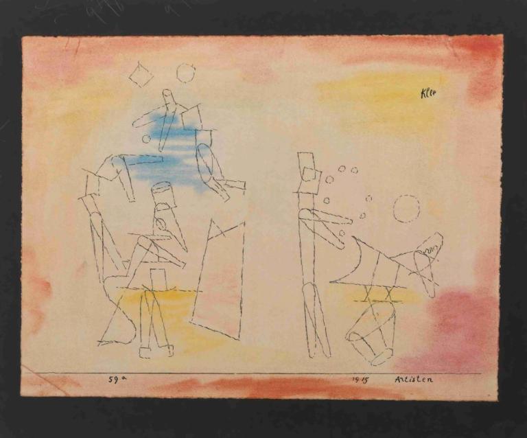 Acrobats,Paul Klee,Oil Painting,Oil Painting, multiple boys, traditional media, cloud, sky