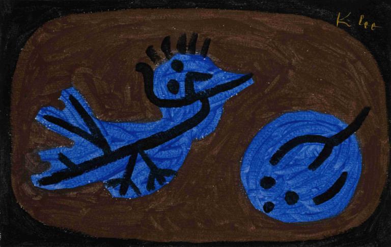 Blue-Bird-Pumpkin,蓝鸟-南瓜,Paul Klee,保罗-克利,油画,油画, 没有人类, 食物焦点, 食物, 静物, 神奇宝贝（生物）, 简单的背景, 黑色背景, 边界