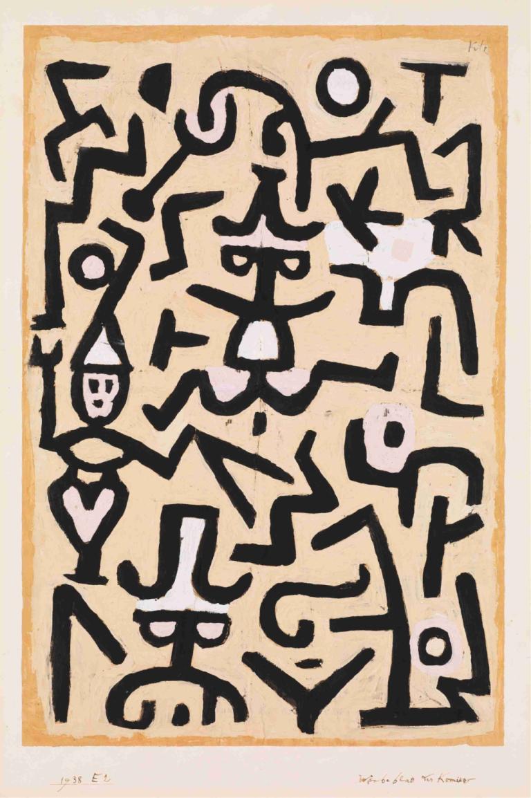 Comedians' Handbill,Razglednica za komedijante,Paul Klee,Oljna slika,Oljna slika, brez ljudi, gleda gledalca