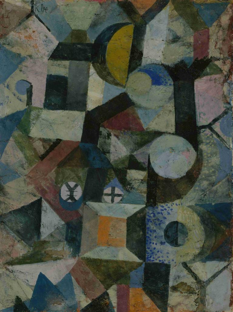 Composition with the Yellow Half-Moon and the Y,Komposisjon med den gule halvmånen og Y,Paul Klee,Oljemaleri