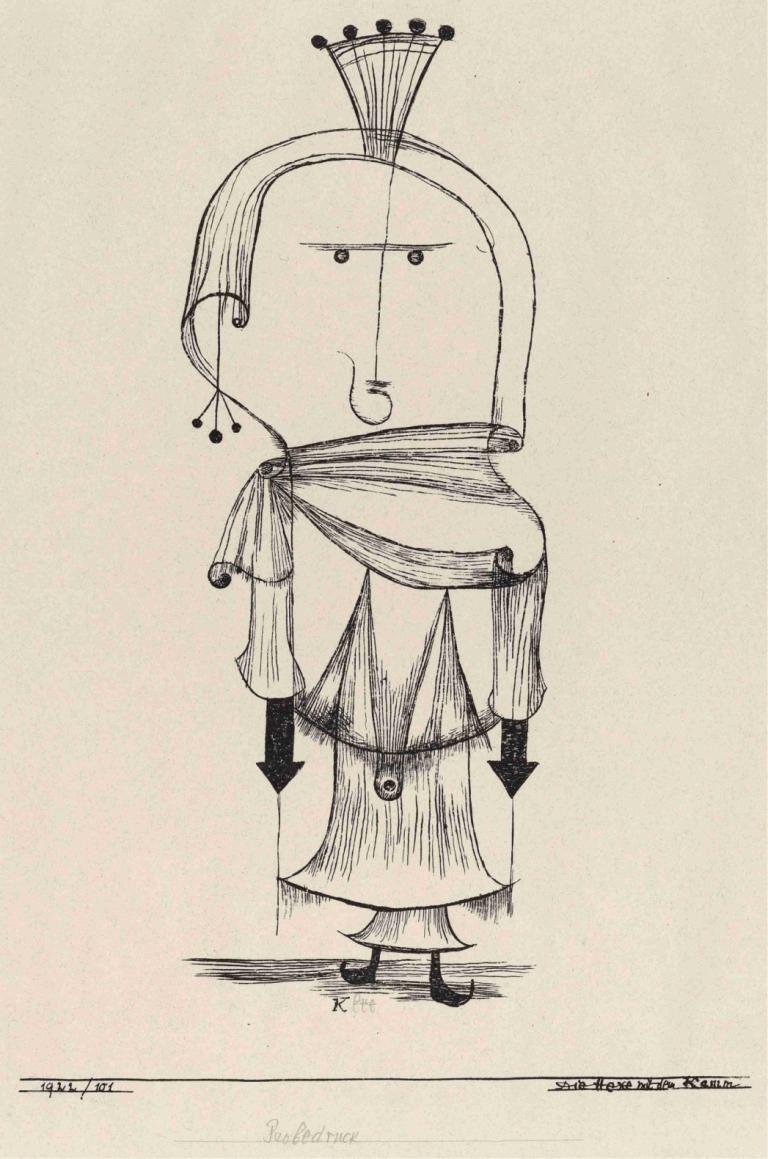 Die Hexe mit dem Kamm (Witch with a Comb),Paul Klee,Copperplate Etching,Copperplate Etching, monochrome, solo