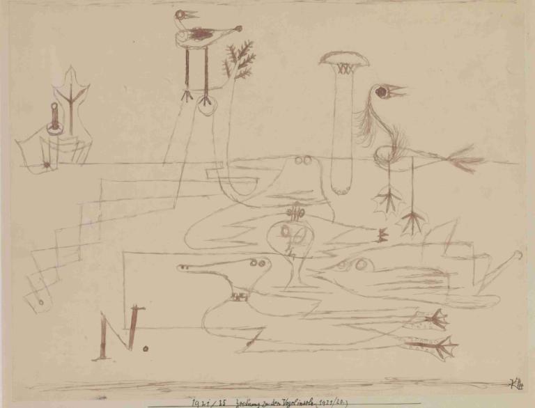 Drawing For Bird Islands,Paul Klee,Copperplate Etching,Copperplate Etching, no humans, monochrome, tree, bird