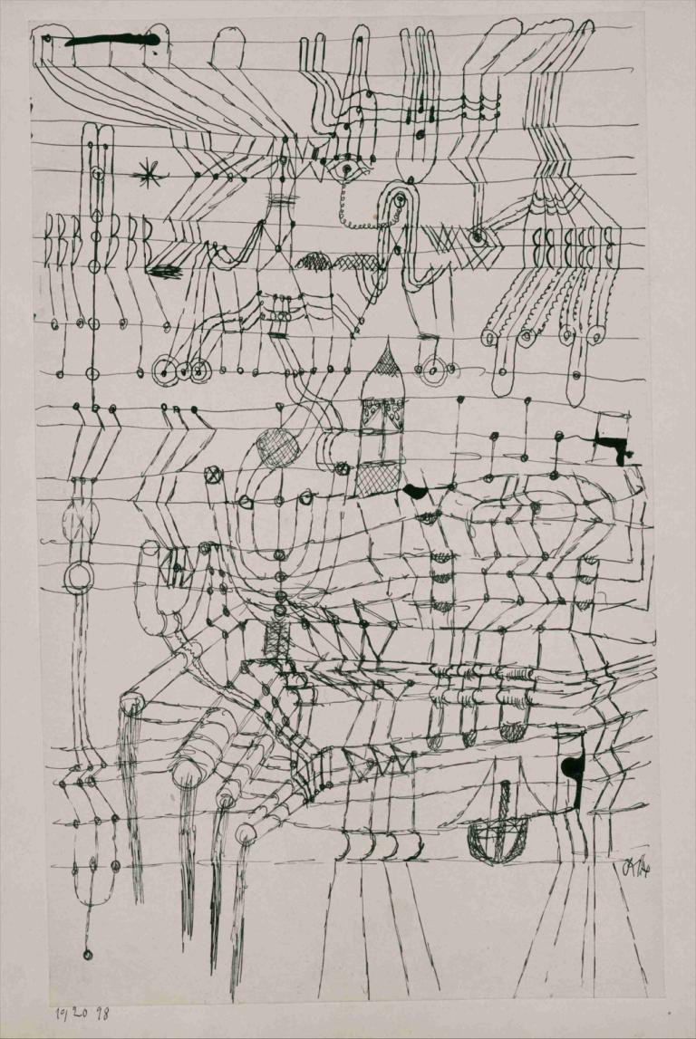 Drawing Knotted in the Manner of a Net,그물 방식으로 매듭을 짓는 그리기,Paul Klee,폴 클레,동판 에칭,동판 에칭, 단색화, 인간은 없어, 전통 미디어