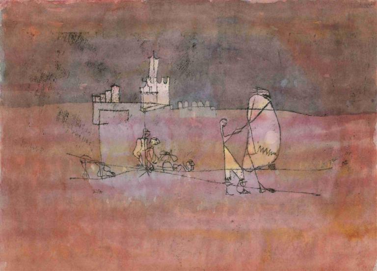 Episode Before an Arab Town,Odcinek przed arabskim miastem,Paul Klee,Obraz olejny,Obraz olejny, długie włosy