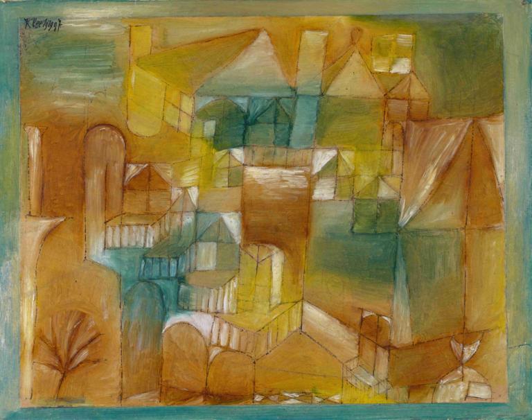 Façade Brown-Green,Fasada rjavo-zelena,Paul Klee,Oljna slika,Oljna slika, brez ljudi, tradicionalni mediji