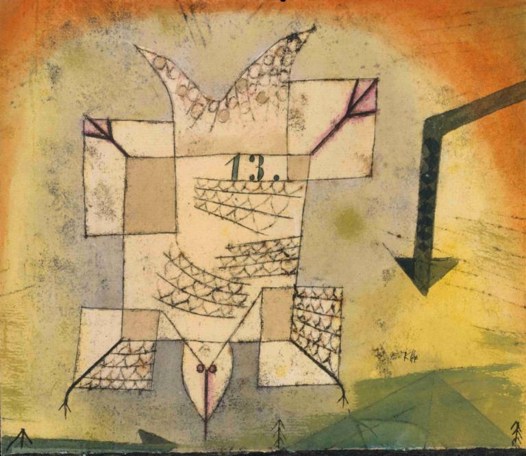 Falling Bird,Padajoča ptica,Paul Klee,Oljna slika,Oljna slika, nakit, brez ljudi, puščica (simbol), ogrlica