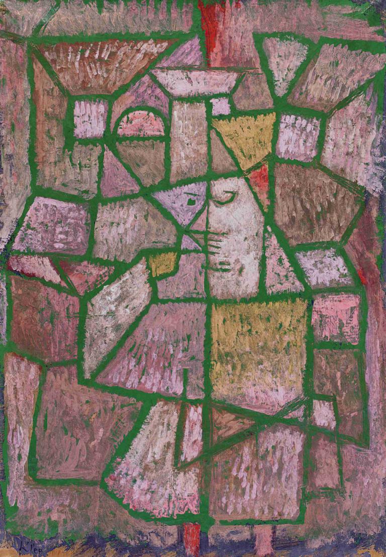 Herr der Stadt,Byens Herre,Paul Klee,Oliemaleri,Oliemaleri, abstrakt, 1 pige, solo, blod, stående