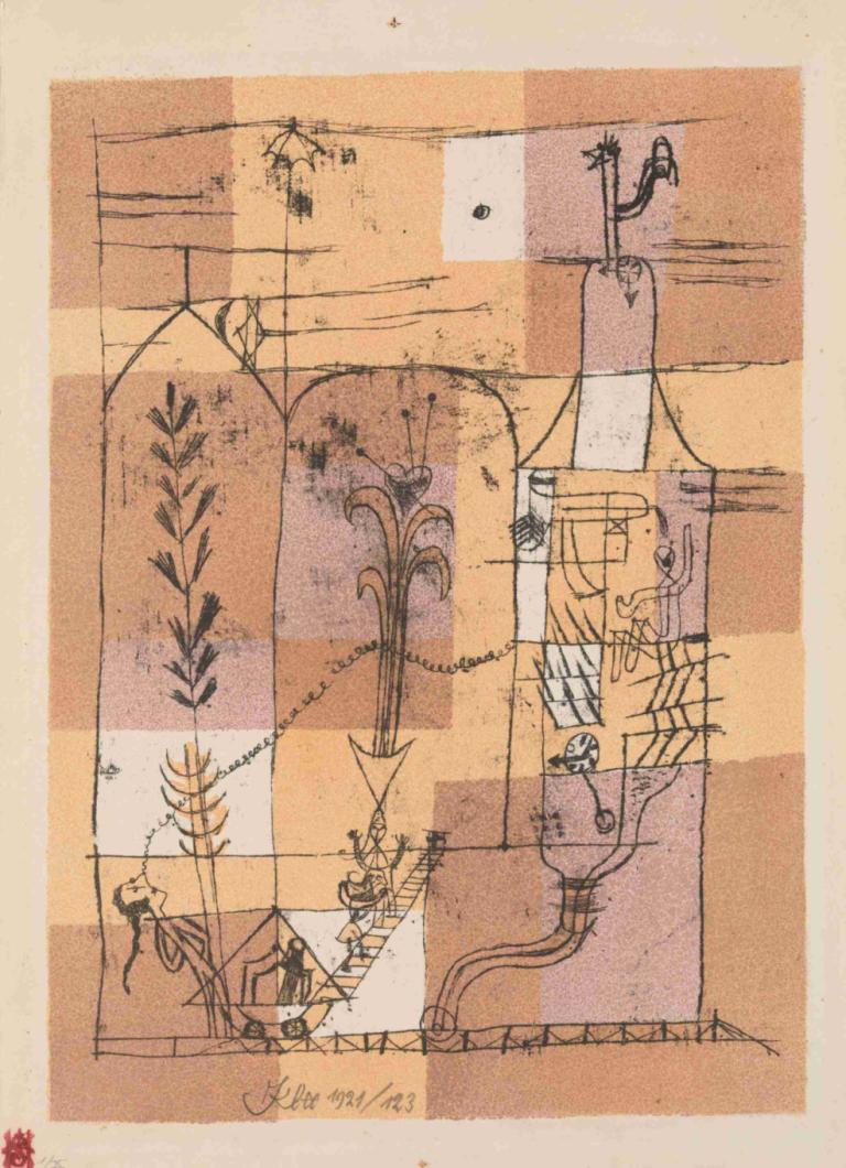 Hoffmannesque Scene,Hoffmannsk scene,Paul Klee,Oliemaleri,Oliemaleri, plante, træ